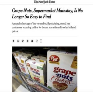 New York Times article picturing Grape Nuts cereal