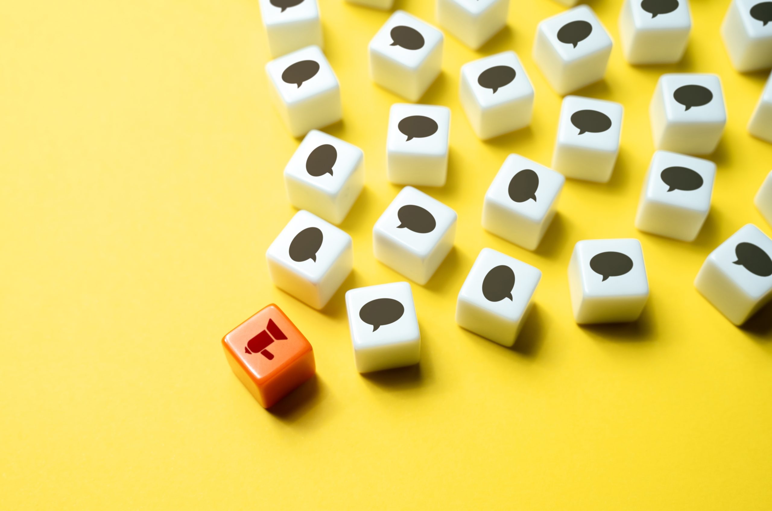 megaphone and comment dice